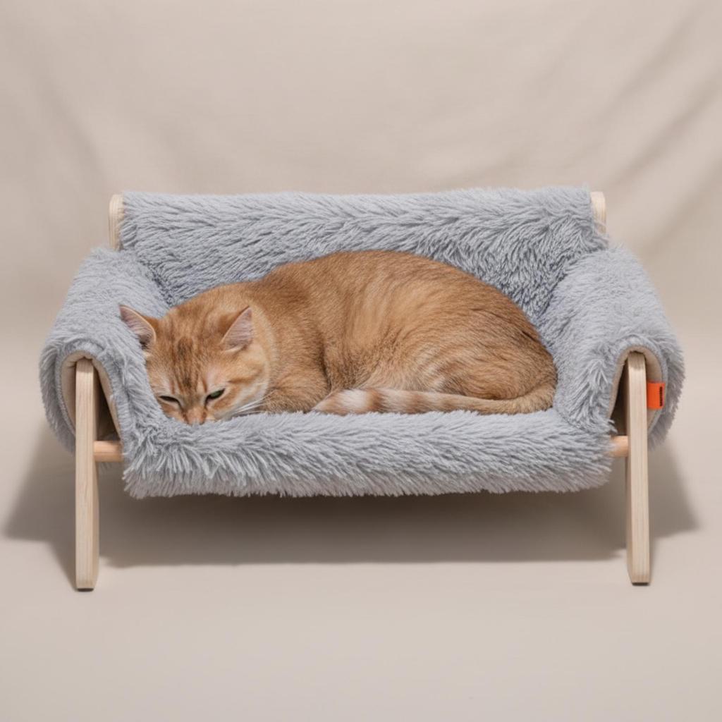 Wooden Elevated Cat Sofa Bed Soft Raised with Frame Pet