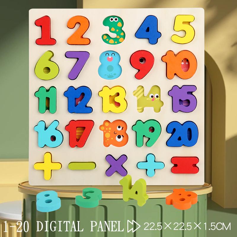 Ids Alphabetic Arithmetic Number Geometric Shapes Wooden Puzzle Montessori Preschool Learning Educational Game Toy for Children