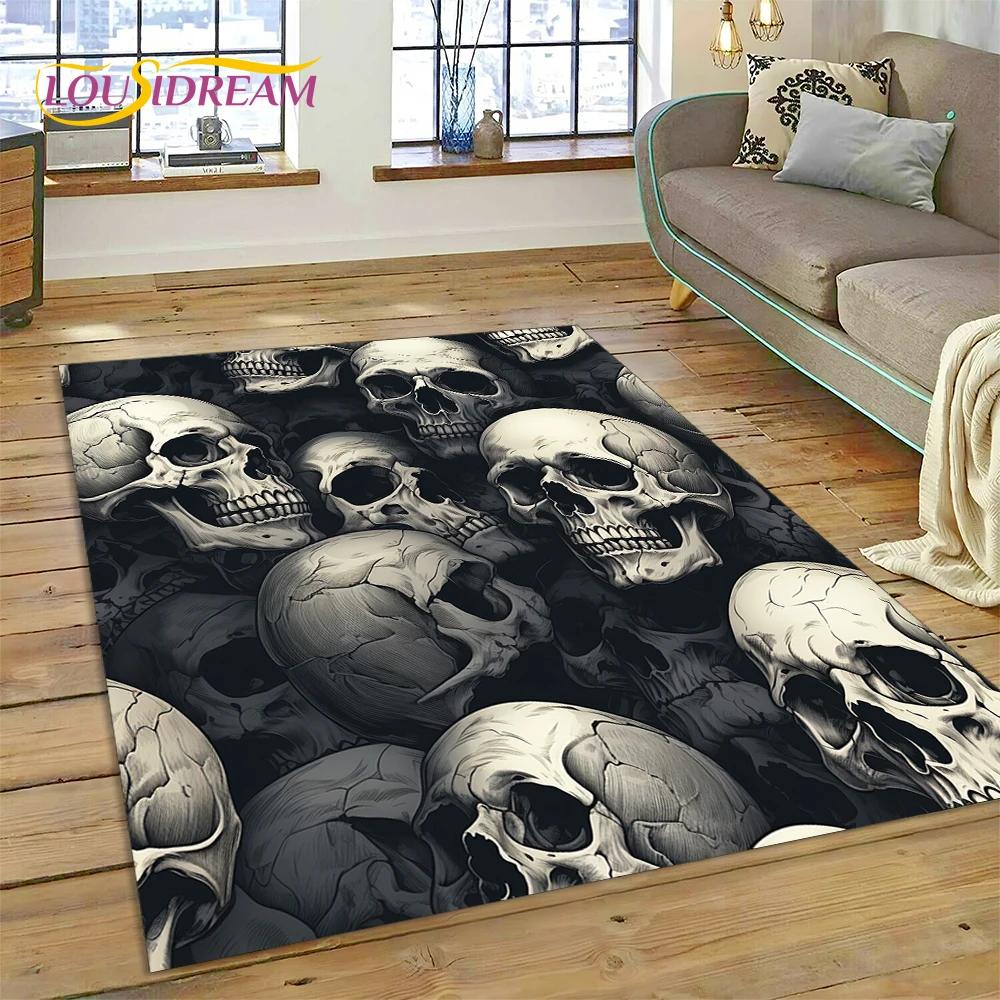 3D Horror Gothic Skull Skeleton Rug Carpet for Living Room Bedroom Decor,Floor Mat Non-slip Decoration for Sofa Doormat Gift Kid