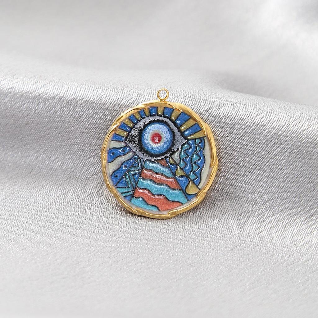 Stainless Steel Evil Eye Pendant with Blue Drip Oil Charm