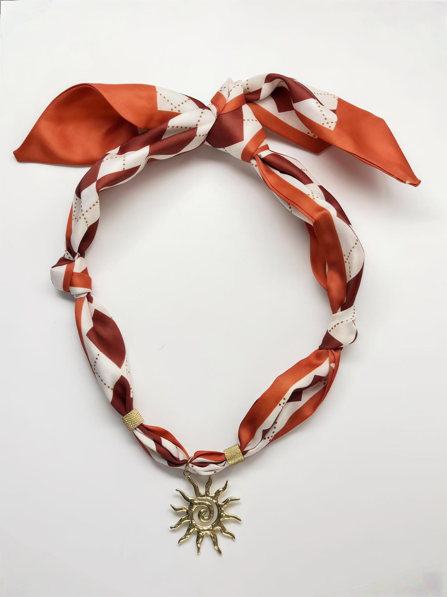 European & American Trend Silk Scarf Necklace with Multiple Pendants