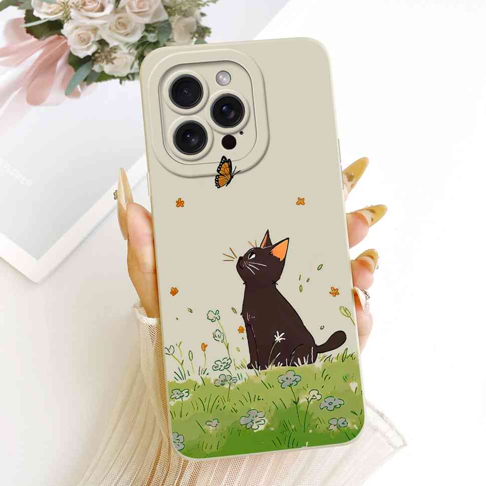 Für iPhone 13 Pro A2638 A2483 Hülle Cartoon Katze Blumen Silikonhülle Für iPhone 13Pro A2636 A2639 A2640 Handyhüllen Bumper
