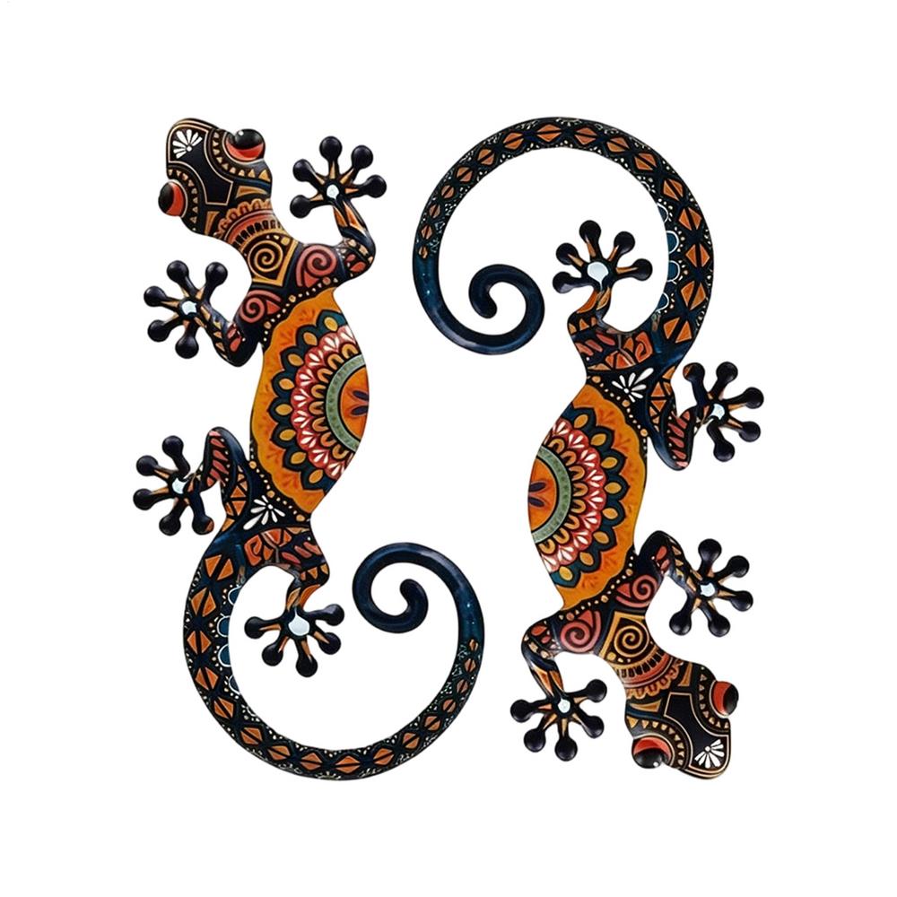 Metal Gecko Wall Decor Outdoor 2 Pieces Lizard Garden Decorations Gecko Fence Decor for Garden Patio Balcony Yard Fence Indoor