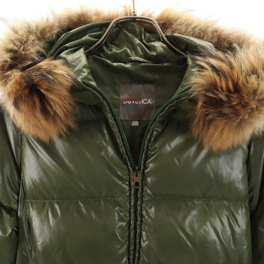 DUVETICA ADHARA Down Jacket 38 Khaki With Raccoon Fur Women Used