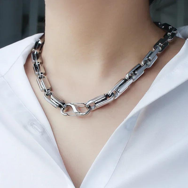 316L Stainless Steel Chunky Chain Necklace Set S Hoop Clasp Big Heavy Link Chain Choker Necklace Statement Cool for Men Women