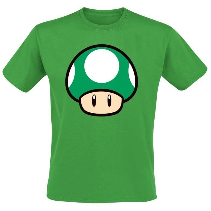 T-shirt - SUPERMARIO - Champignon - Vert - Manches courtes - 100% Coton