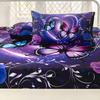Purple Butterfly Floral Pattern Bed Hat Three-Piece Digital Printing Bedroom Room School Dormitory Bedding