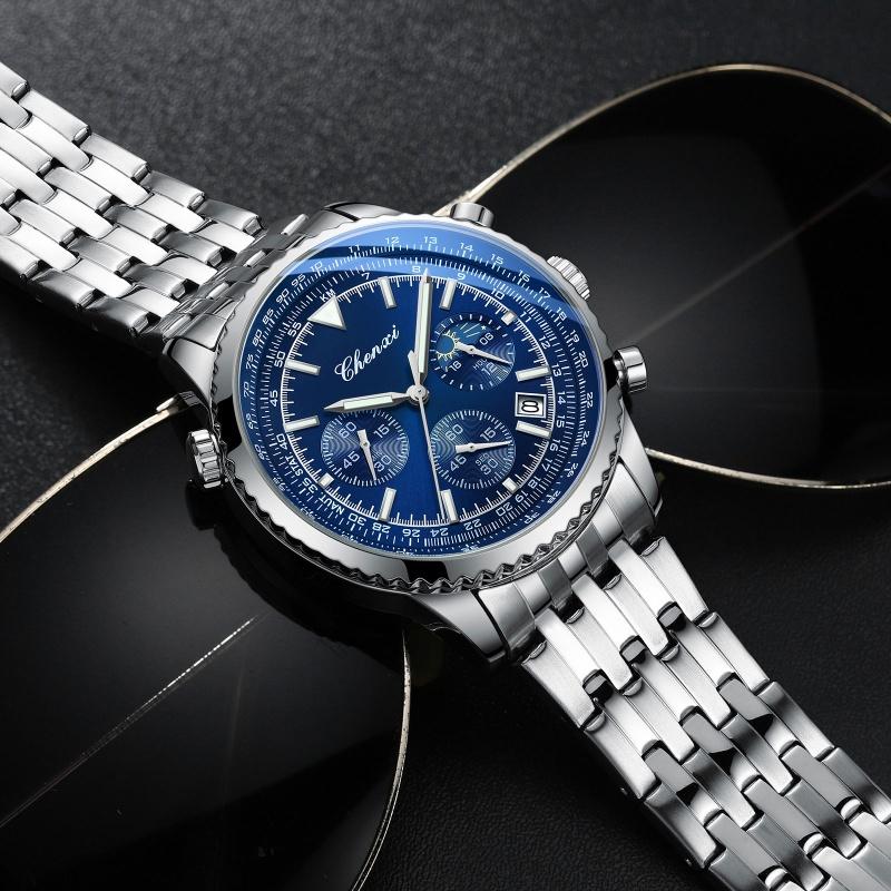 Chenxi Men's Quartz Watch Luminous Chronograph Calendar Waterproof Stainless Steel Strap Business Casual Men Watches