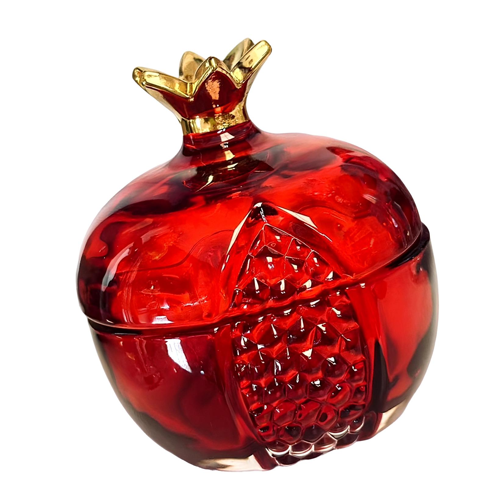 

Crystal Glass Pomegranate Shape Jar with Lid for Candy Snacks Nut Container Home Decors Elegant Trinket Jewelry Box красный