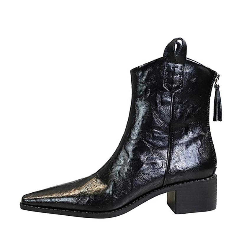 Designer Punk Vintage Pointed Toe Women Ankle Boots Autumn Winter Zipper Shoes Fashion Square Heel