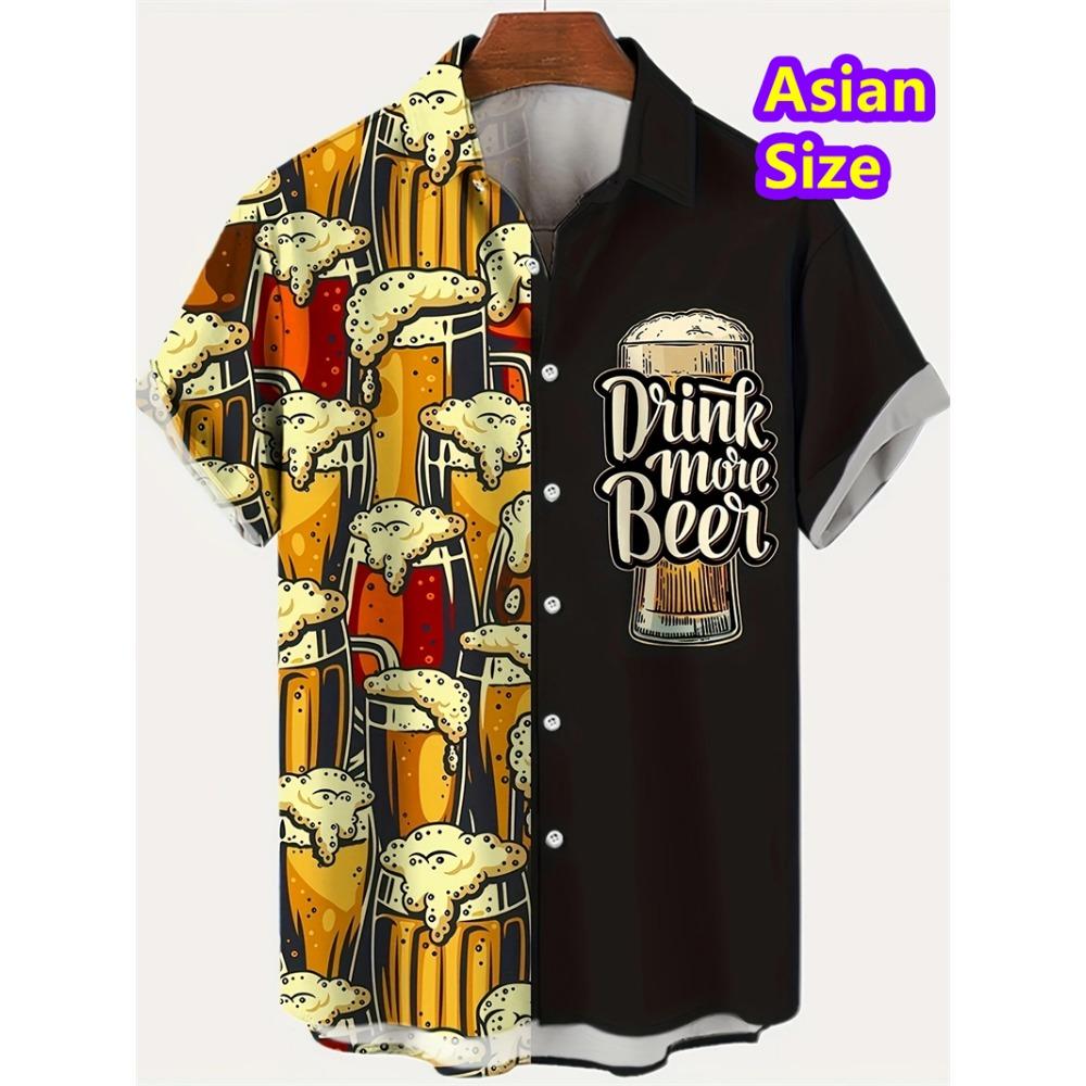 Hawaiian Shirt Man Streetwear Car Beer 3d Print Graphic Street Beach Men's Shirt Casual Short Sleeves Button-down Shirt Man Top