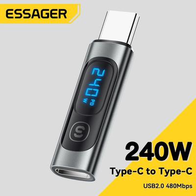 Essager 240 W USB-C-Adapter Typ C auf USB C 3.0 2.0 OTG-Anschluss Digitalanzeige Datenadapter 100 W für MacBook Pro Air Samsung