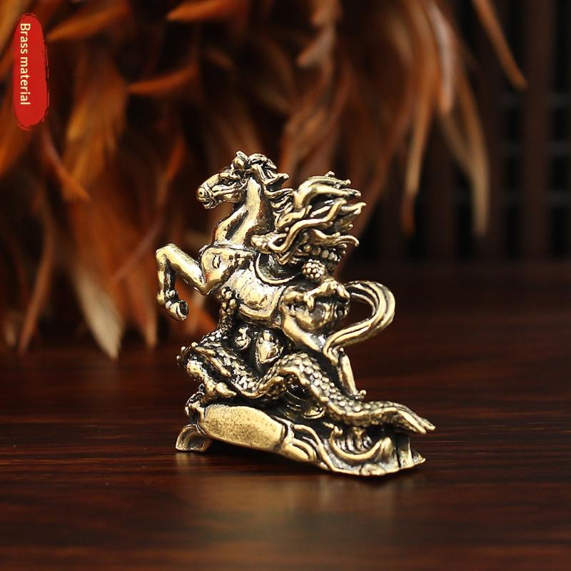 Vintage Chinese Dragon Horse Brass Ornament 1Pc Small Handmade Copperware for Home Entryway Shelf Decor Good Luck Charm