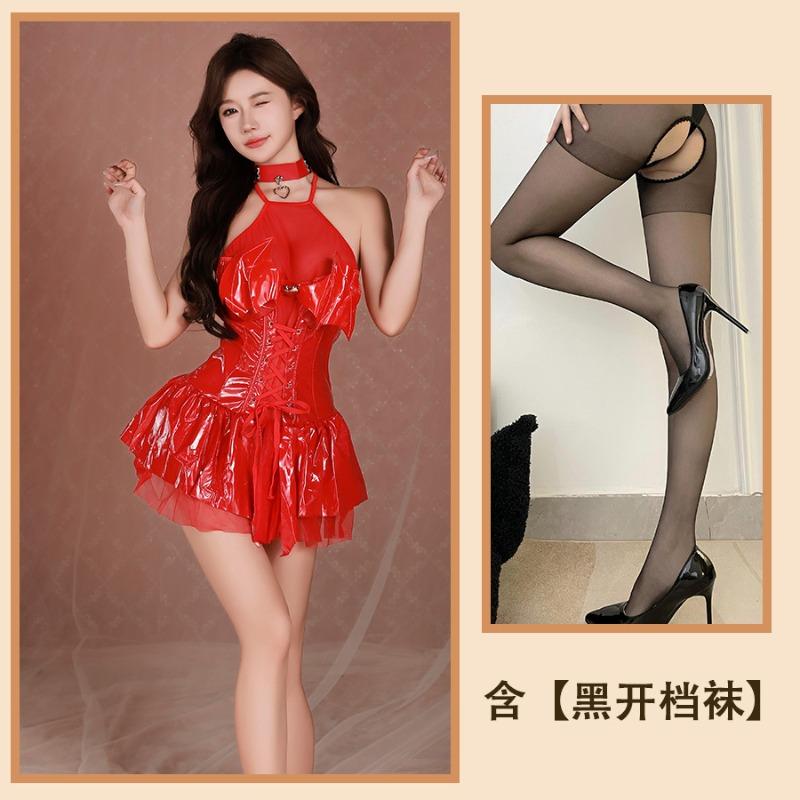 Adult cos clothes women's outer wear tight body pure desire suit cosplay demon strap leather skirt tight suit