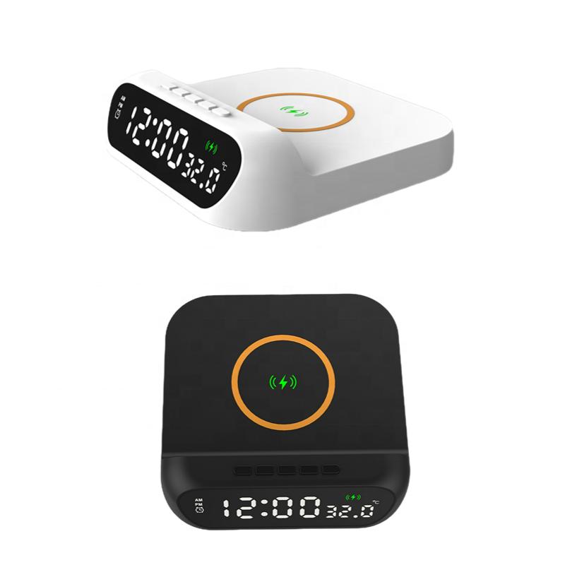 Wireless Charging Digital Alarm Clock Fast Wireless Charger Electric Alarm for Smart Phone Dimmable LED Display Desk Clock