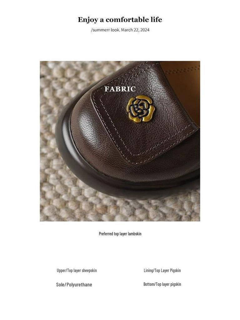 2025 Retro Braune Kamelienleder Loafer mit runder Spitze und dicken Sohlen für Frühling & Herbst