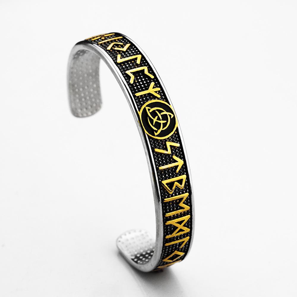 Viking Symbol Stainless Steel Retro Open Cuff Bangle Nordic Style C Bracelet