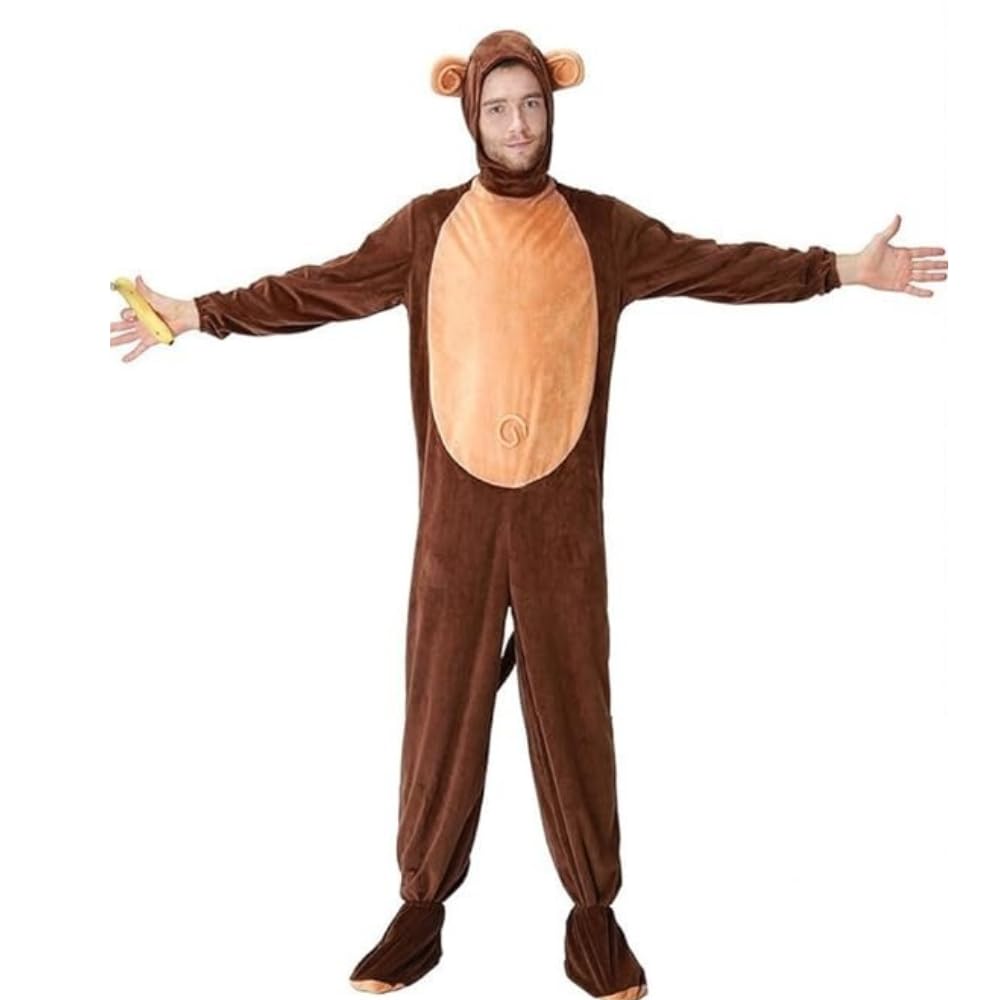 Cute Monkey Cosplay Costume Adult Animal Stage Party Fluffy Flannel Winter Warm for Indoor Cold Unisex [fanituhan] Set, Pajamas, Kigurumi, Costume,