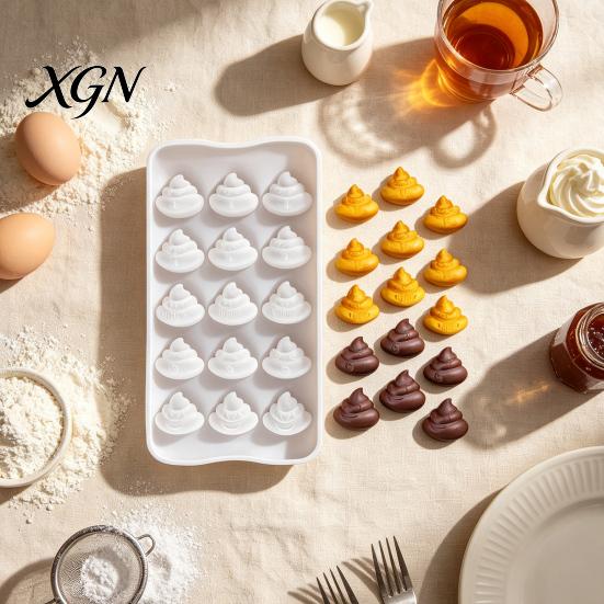Funny Gag Gift Baking Mold Poop Chocolate Mold, 15 Cavity Silicone Tray, Non-stick Heat Food Grade Candy Tray Resistant Dessert for Fondant Jelly