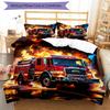 3pcs fire truck Bedding Set Duvet Cover Closure Includes 1 Duvet Cover & 2 Pillowcases, Soft and Comfortable for All Seasons.
