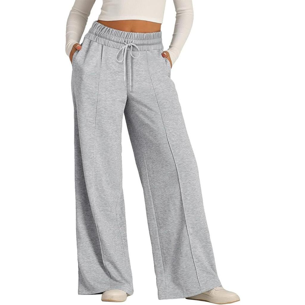Spring Summer Women's Solid Color Casual Wide Leg Drawstring Elastic Waist Sweatpants