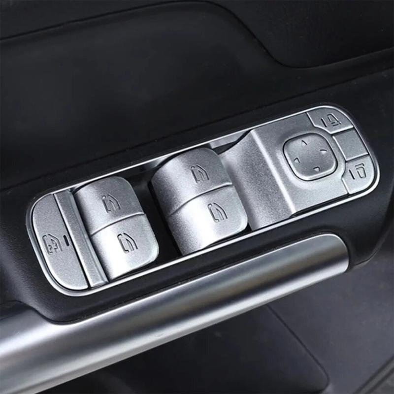 LIJ5 2025 Hot Racing Grills Aluminum Alloy Car Window Glass Lift Button Trim Sticker Fit For Mercedes Benz A B GLB CLA GLA Class W177