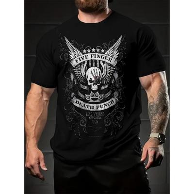 European Sizes Men'S Casual Summer T-Shirt Featuring a Vintage Letter And Skull Design, Perfect for Everyday Use And Holiday Trips