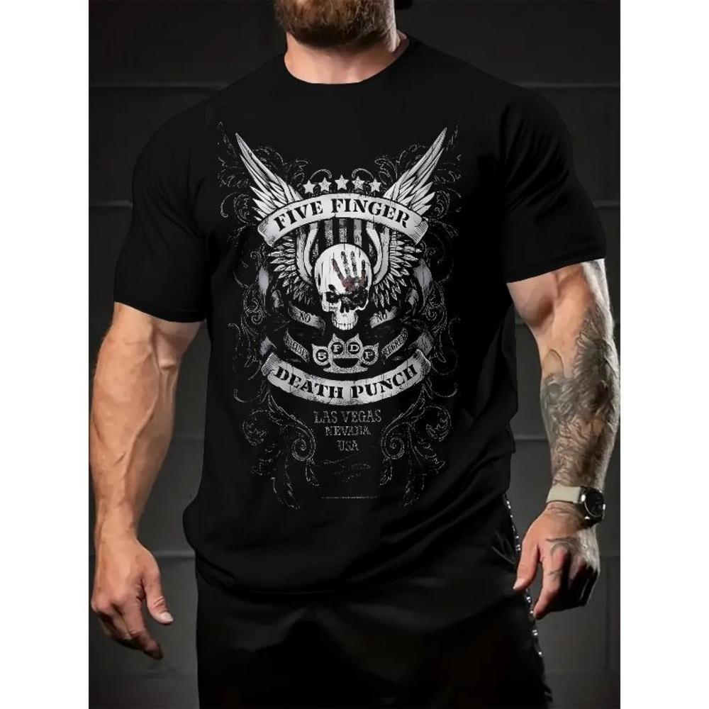 

European Sizes Men S Casual Summer T-Shirt Featuring a Vintage Letter And Skull Design, Perfect for Everyday Use And Holiday Trips S чёрный