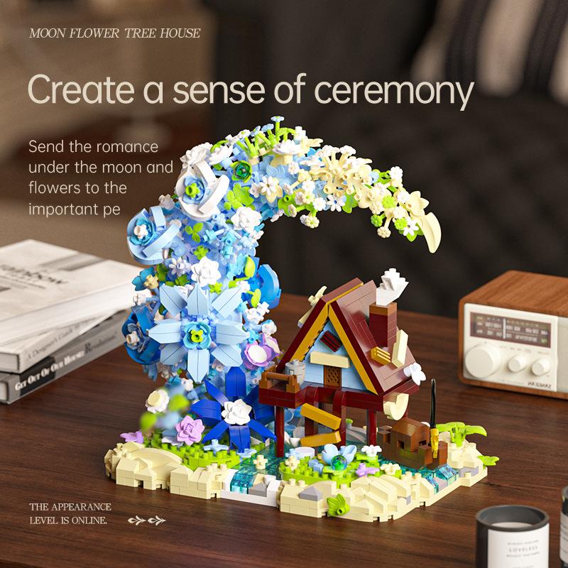Non-Toxic Fairy Tale Moon Wooden House Building Blocks Street View Kids Puzzle Brick Kit Toys Children Birthday Gift Adults Home Ornament
