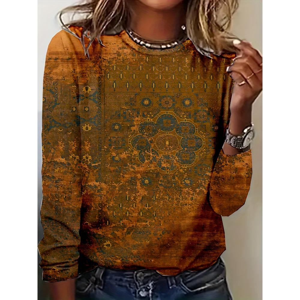 Women's Round Neck Long Sleeved Printed Hoodie