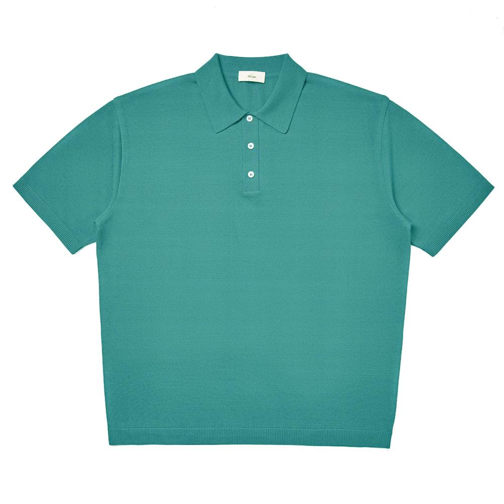 Berno [Casual] Linen Like Button Polo Knit Emerald L