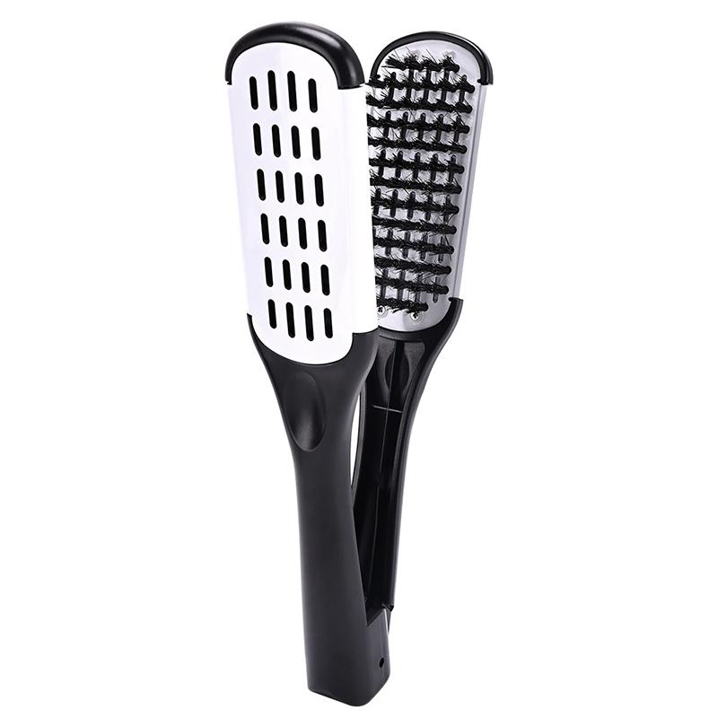 Pro Hairdressing Straightener Hair Brush Nylon Hair Straightening Double Brushes V Shape Comb Clamp Not Hurt Styling Tools DIY