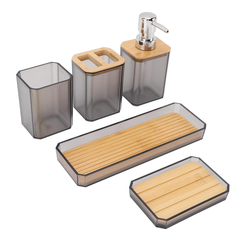 Bathroom Accessories Set Bath Ensemble Set with Toothbrush Holder Cup Lotion Bottles Soap Dish Tray