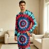 Men's Long Sleeve Pajama Set with Button Crotch and Elastic Drawstring Waist for Home Comfort