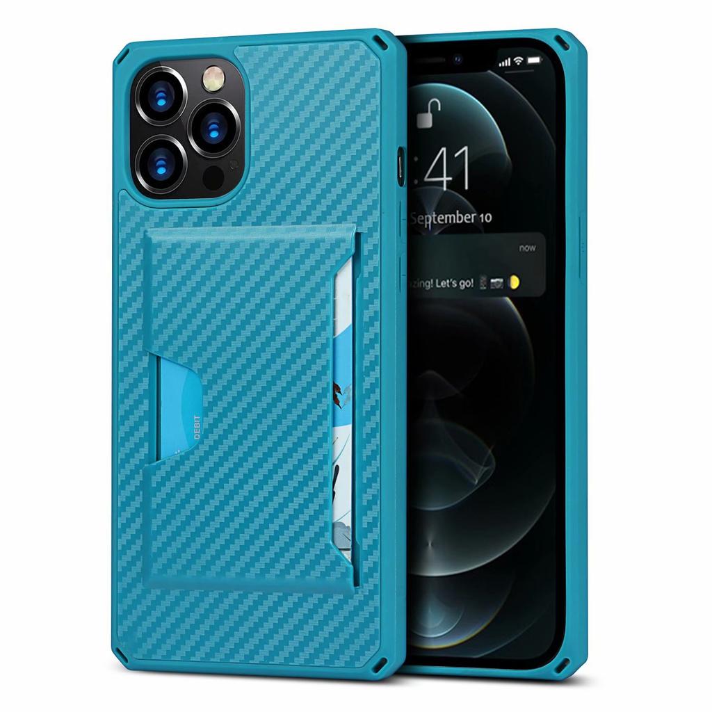 Suitable for iPhone12 mobile phone case 11Pro carbon fiber back cover card anti-drop protective case 8plus solid color