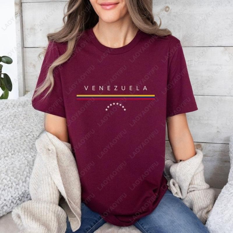 Venezuela Unisex Cotton Shirt Minimalist Flag Souvenir Peace  Sovereignty Creative Trend Casual Oneck Printed Tops Ropa Mujer