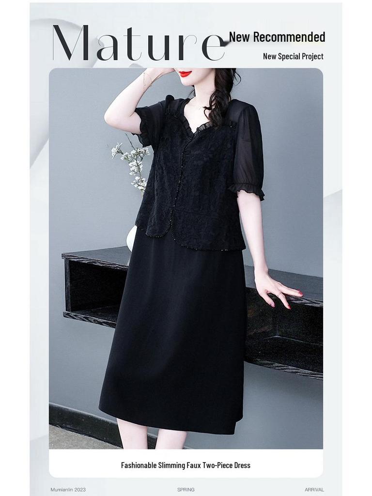 2025 Summer Fashion Plus Size Chiffon Two-Piece Slimming Dress for Women