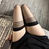 Alluring Three-Stripe Thigh-High Stockings, Lightweight for Spring and Summer