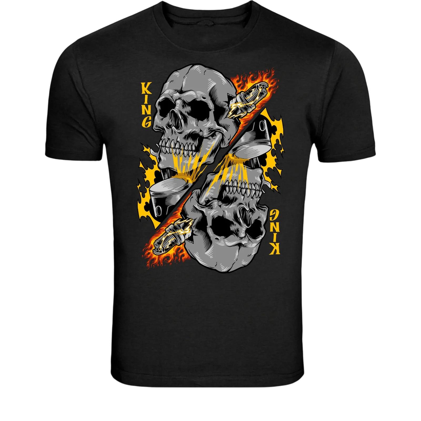 King Skull Engine Pistons T-Shirt - Biker Mechanic Graphic Tee 3XL
