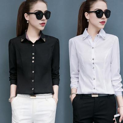 Women Shirt Lapel Long Sleeve Solid Color Single Breasted Shirt Tops Office Lady Shirt Work
