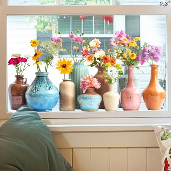 Flower Vase Window Cling Removable Waterproof PVC Floral Plants Container Static Glass Sticker Home Living Room Bedroom Decoration Decal