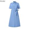 ZANZEA Women Casual Turn Down Collar Short Sleeve Shirt Dress