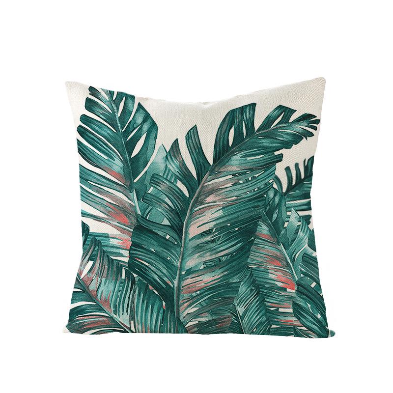 Tropical Green Leaf Linen Pillowcase - Nordic Style Sofa Cushion Cover