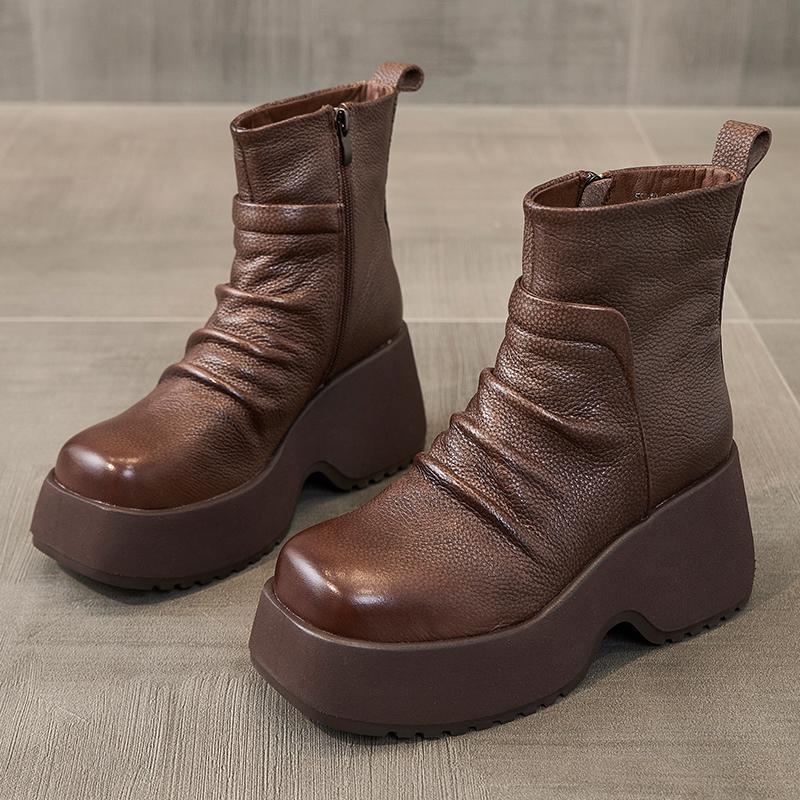 

Модные ботинки на платформе из натуральной кожи GKTINOO, весна-осень, ручная работа, на толстой подошве, короткие ботинки, увеличивающие рост, с круглым носком, женская обувь 235