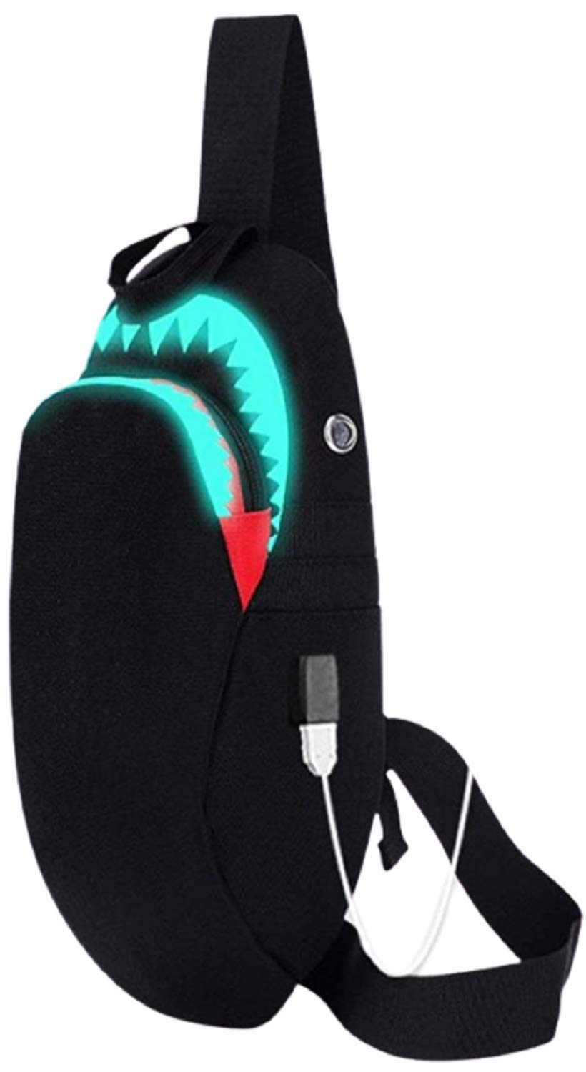 

Happykoko Shark Design Crossbody Bag with USB Luminous Bag, One-Shoulder Port, Design, Men s чорний