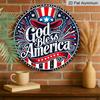 2D Flat, 1pc Round Aluminum Hanging Sign - "God Bless America" Patriotic Metal Wall Art, Uncle Sam Hat & Fireworks Design, Perfect for 4th of July