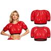 S-3XL Donna Impermeabile Lucido Crop Top Manica Corta Pullover Vinile T-shirt per Costume da Bagno Rave Clubwear Esigenze Speciali