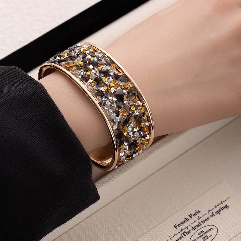 

European Style Rhinestone Bracelet: Colorful Gravel Design, Wide Opening, Sparkling and Trendy Jewelry for Men and Women.