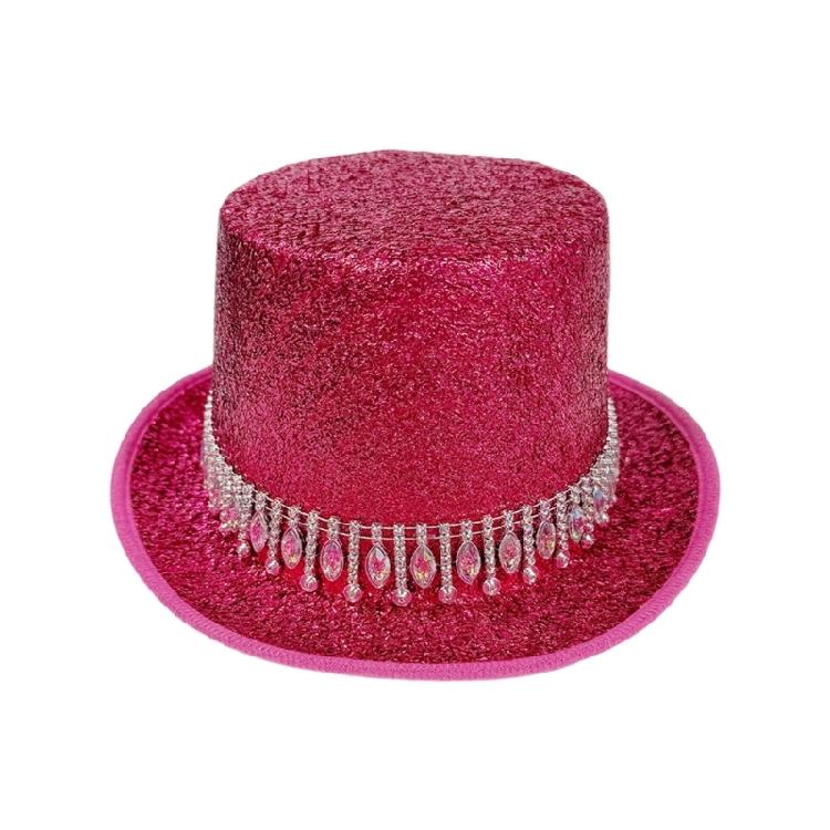Eye Catching Rhinestones Tall Hat Cosplay Hat Stage Show Hat Halloween Costume Ceremony Hat Evening Party Magicians Hat
