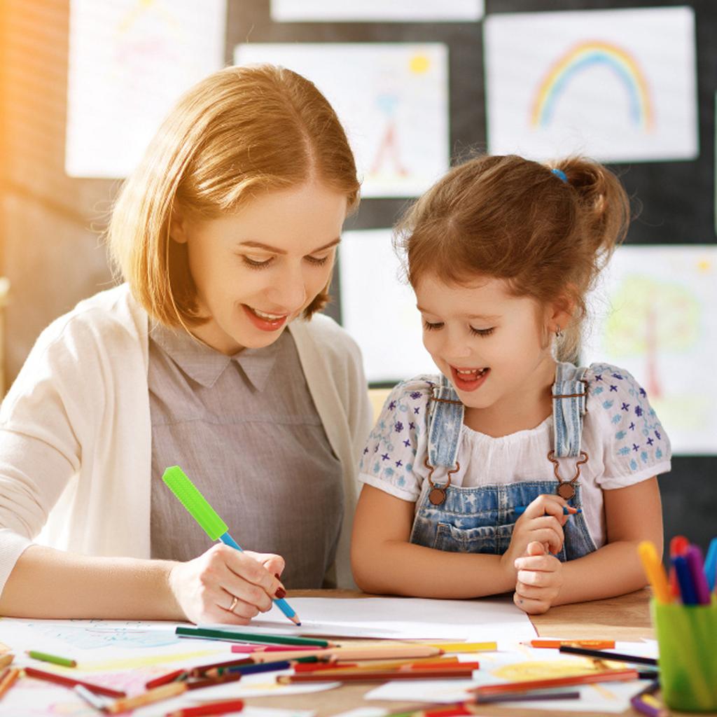 Silicone Pencil Caps Bright Colors Chewable Pencil Holder Sensory Oral Motor Aid Study School Office Kids Blue
